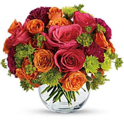 <div id="mark-2" class="m-pdp-tabs-marketing-description">

Show your romantic side by

<hr />

sending this gorgeous bouquet of hot pink roses, orange spray roses and other fabulous faves in a charming glass bubble bowl. She'll love the gift, and you for having such amazingly good taste.

</div>
<div id="desc-2">
<ul>
 	<li>This enchanting bouquet includes hot pink roses, orange spray roses, green button spray chrysanthemums, purple carnations and bupleurum.</li>
</ul>
</div>